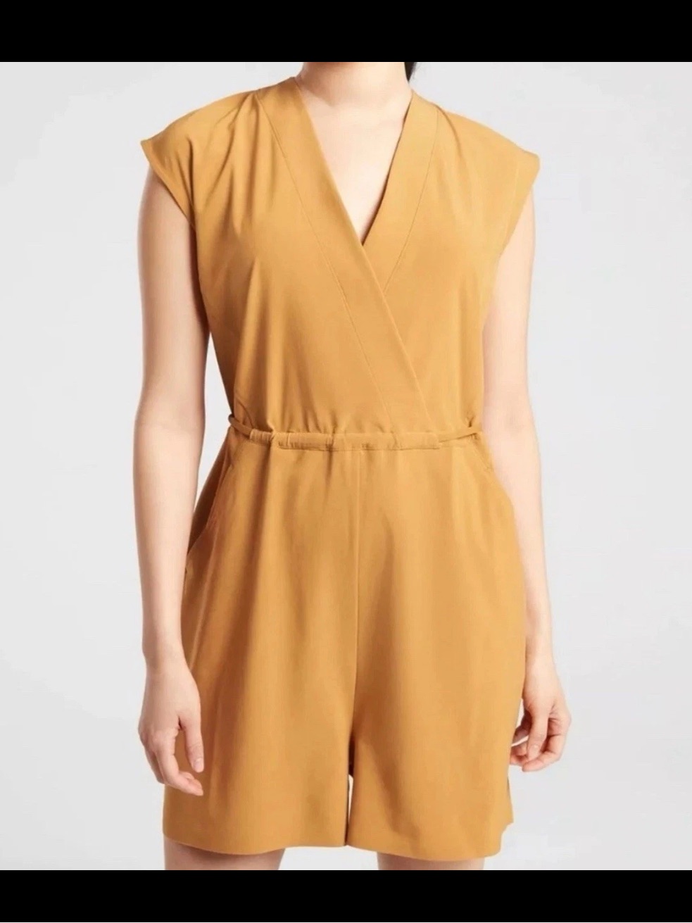Athleta Marlow Romper Featuring A Drawstring Waist And V-Neckline